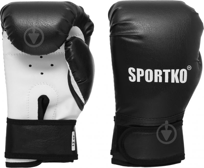 Боксерские перчатки SPORTKO 3012 12oz черный с белым - фото 1