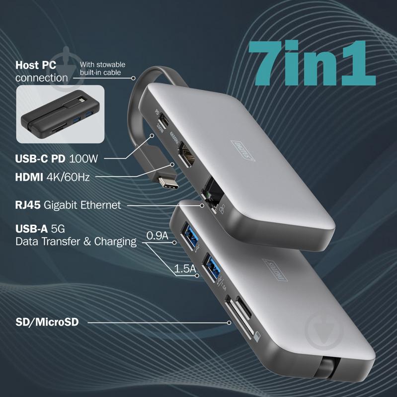 Док-станція Digitus 7-in-1 grey (DA-70916) - фото 7