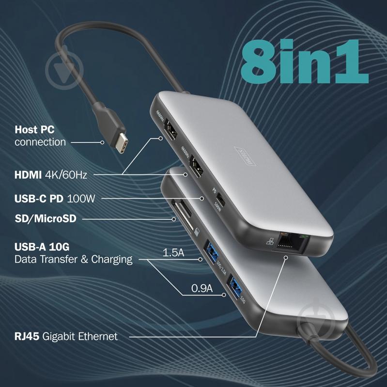 Док-станция Digitus 8-in-1 grey (DA-70915) - фото 5