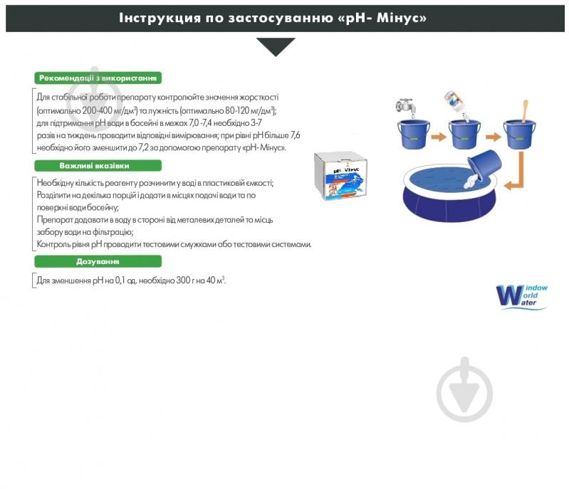 Средство для снижения pH порошок ph минус 0,4 кг Water World Window - фото 2