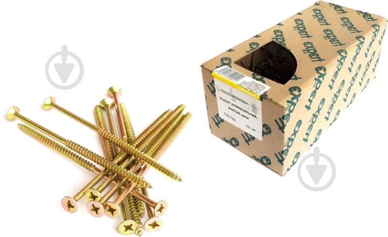 Шуруп универсальный потайная головка ЦЖ 5x120 мм 100 шт желтый цинк EXPERT FIX - фото 1