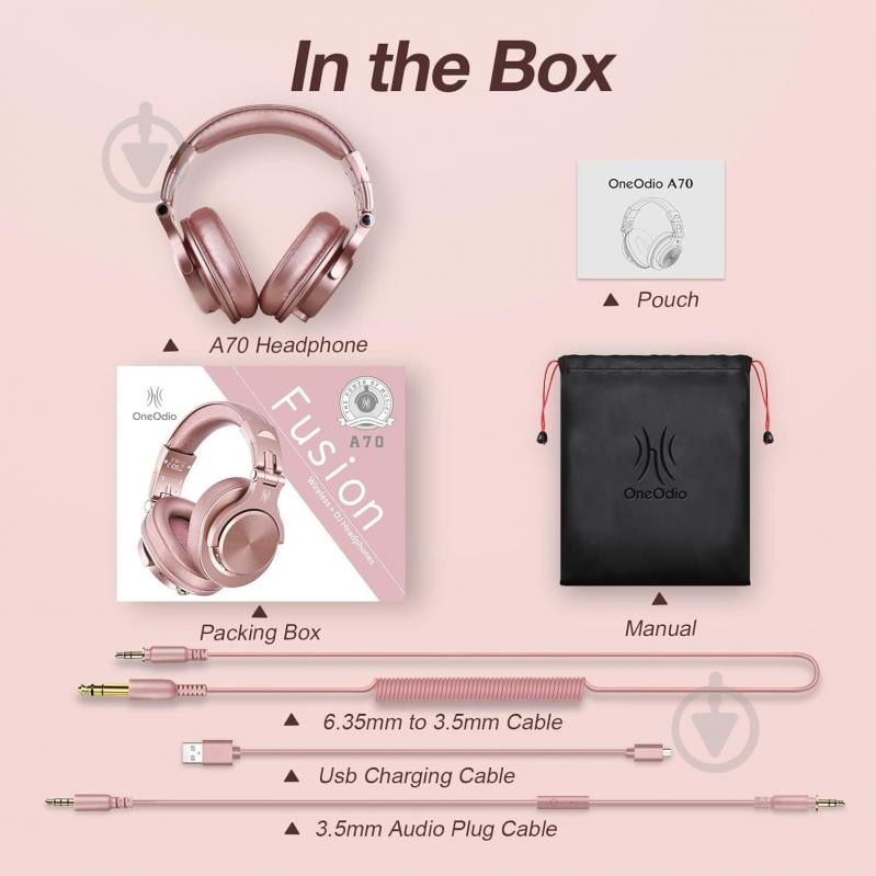 Bluetooth-гарнитура Oneodio Fusion (A70 Rose Gold) - фото 4 Bluetooth-гарнитура Oneodio Fusion (A70 Rose Gold) - фото 4