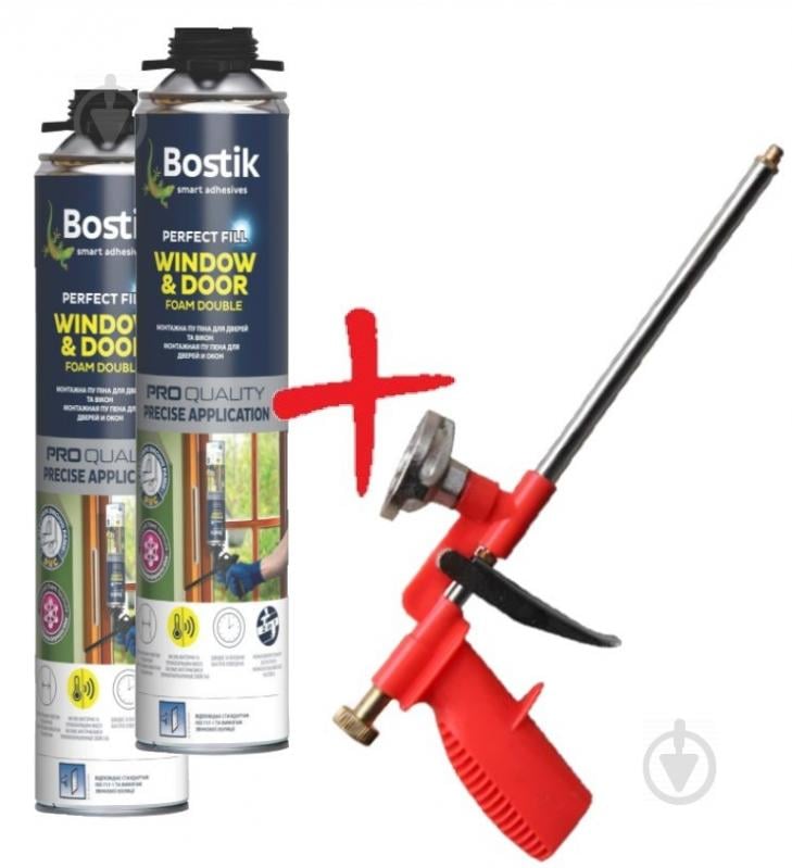 Піна монтажна Bostik WINDOW&DOOR FOAM DOUBLE 750 мл 2шт. + пістолет для піни - фото 1