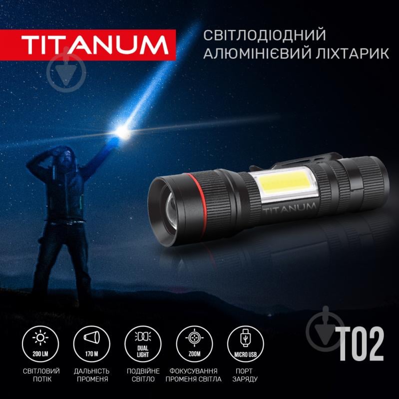 Светодиодный фонарик TITANUM TLF-T02 200Lm 6500K черный - фото 3