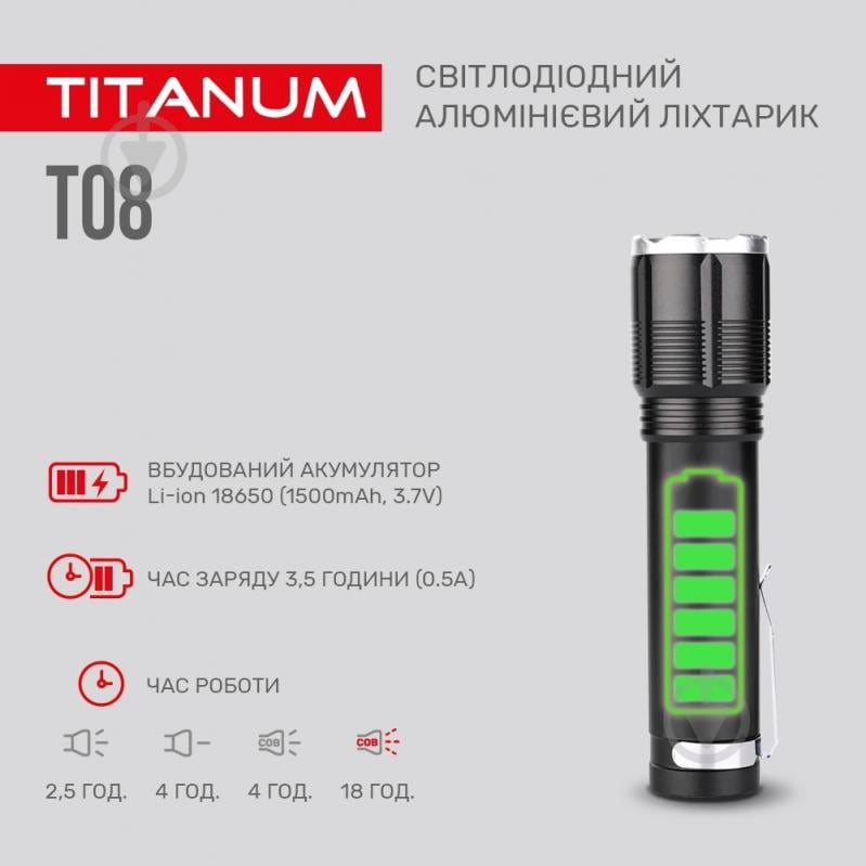 Світлодіодний ліхтарик TITANUM TLF-T08 700Lm 6500K чорний - фото 6