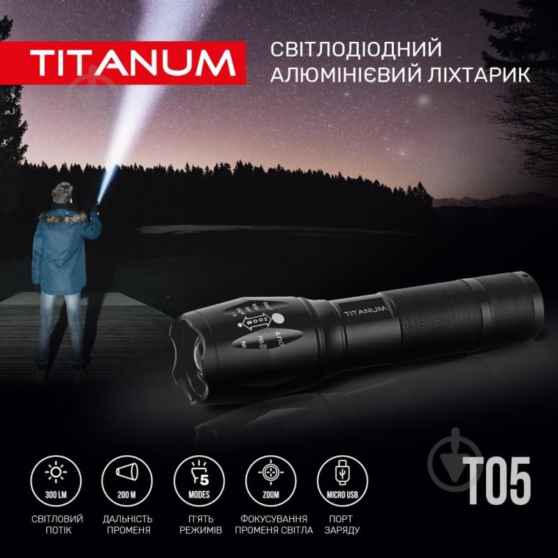 Світильник світлодіодний TITANUM TLF-T05 300Lm 6500K чорний - фото 3