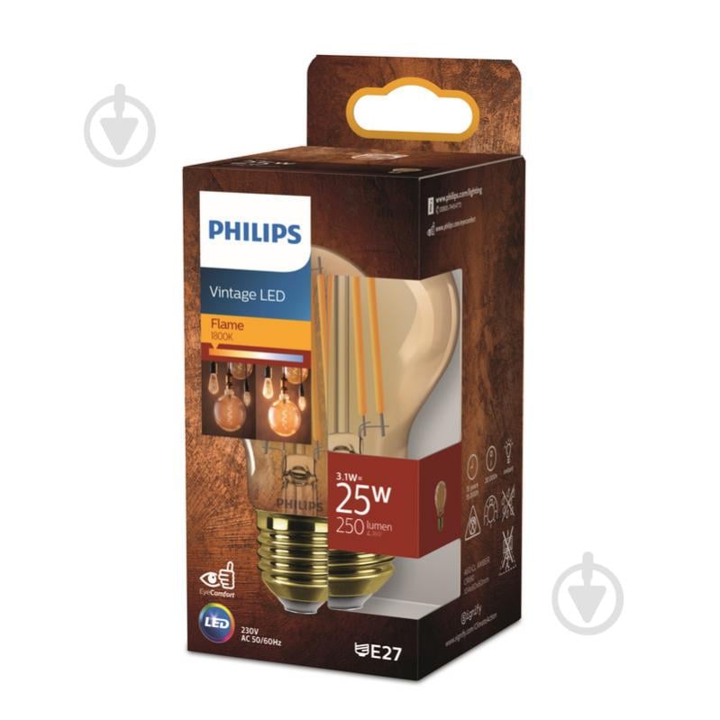 Лампа светодиодная Philips A60 3,1 Вт E27 1800 К 220 В прозрачная 929003628601 - фото 1