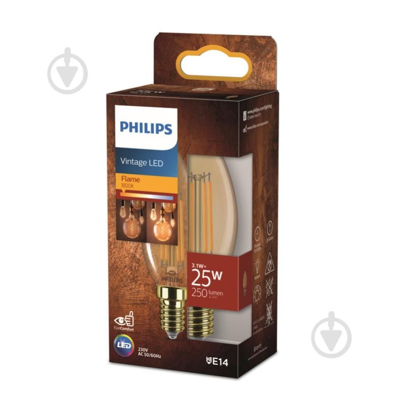 Лампа светодиодная Philips B35 3,1 Вт E14 1800 К 220 В прозрачная 929003628901 - фото 1