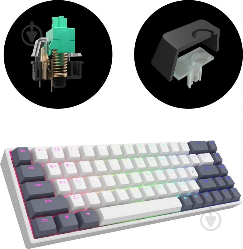 Клавіатура ігрова Dark Project One KD68B Mech. g3ms Sapphire ENG/UA/ru (DP-KD-68B-104700-GMT) white - фото 5