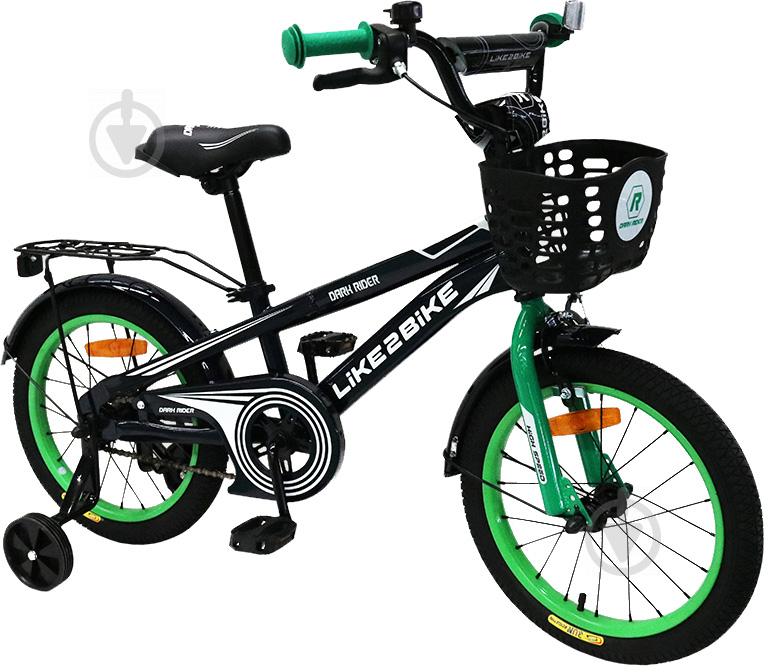 Велосипед детский Like2bike Dark Rider 16'' черно-зеленый 201603 - фото 1