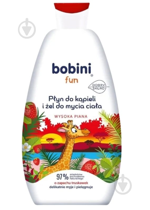 Детский гель для купания Bobini с ароматом клубники Fun 500 мл - фото 1