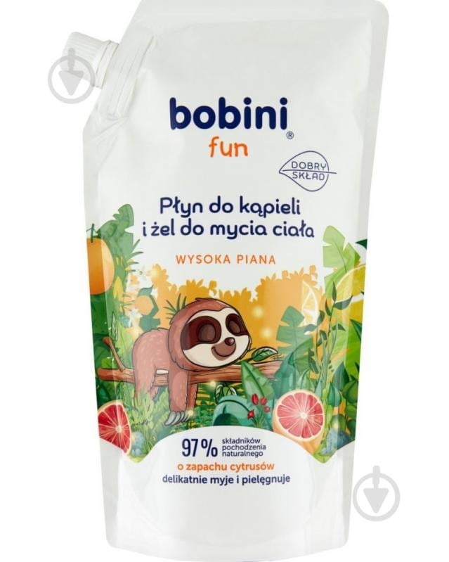 Дитячий гель для купання Bobini з ароматом цитрусу Fun дой пак 500 мл - фото 1