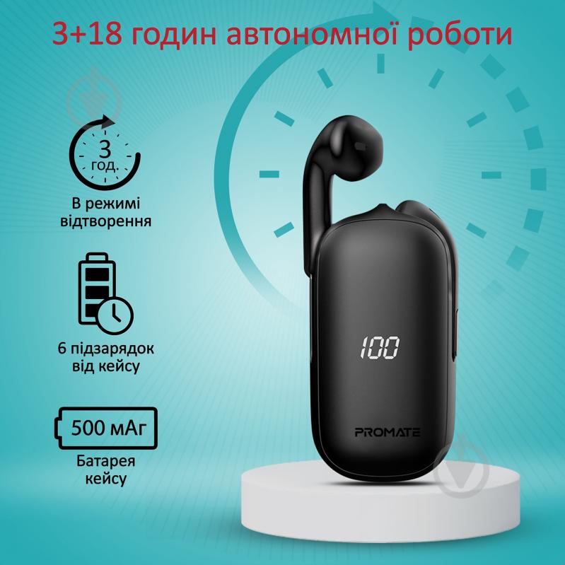 Наушники Promate FreePods Bluetooth 5.0 black (freepods.black) - фото 4