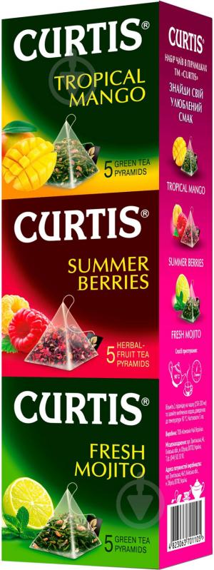 Набор чая Curtis Tropical Mango (черный) + Summer Berries (фруктовый) +Fresh Mojito (зелёный) 26 г - фото 1