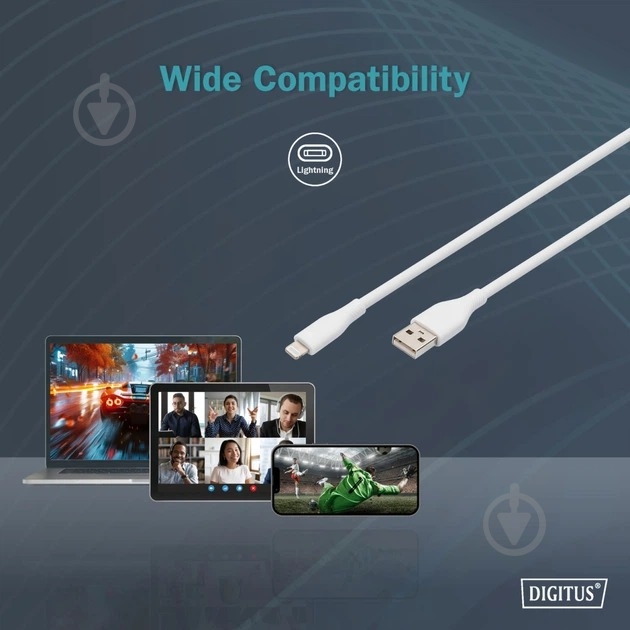 Кабель Digitus USB-A - Lightning Data/Charge USB 2.0 12W 2 м белый (AK-600108-020-W) - фото 8