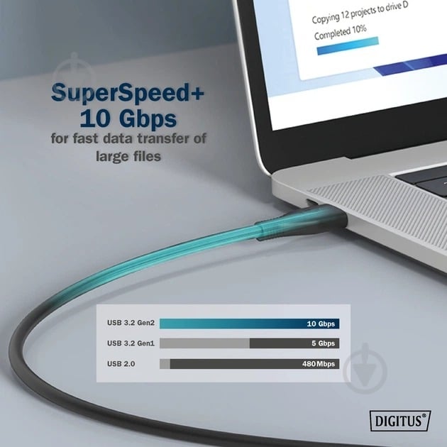 Кабель Digitus Type-C - Type-C Data/Charge USB 3.2 Gen2 10G 100W 4K 1 м черный (AK-300342-010-S) - фото 5