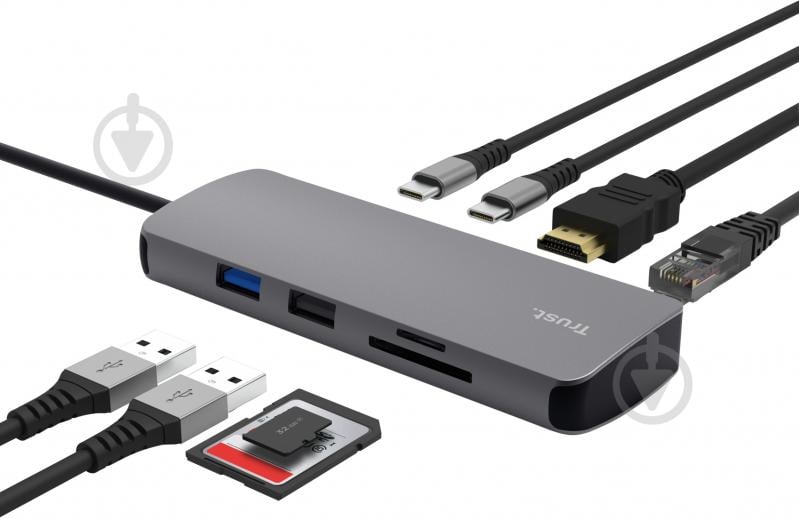 Адаптер Trust Dalyx 8in1 USB-C> 1xUSB-А 3.2/USB-A 2.0/2xUSB-С/HDMI/Ehernet/SD/microSD (25672_TRUST) - фото 8
