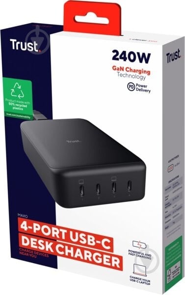 Мережевий зарядний пристрій Trust Maxo 240 Вт GaN 4xUSB-C (25413_TRUST) - фото 7 Мережевий зарядний пристрій Trust Maxo 240 Вт GaN 4xUSB-C (25413_TRUST) - фото 7