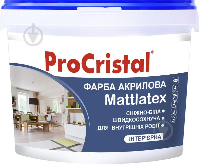 Краска акриловая ProCristal Mattlatex ИР-232 мат белый 1 л - фото 1