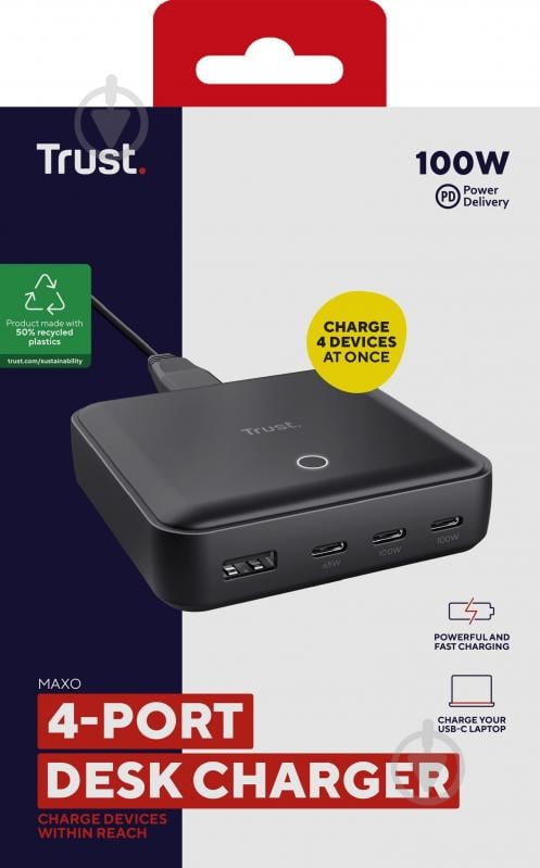 Мережевий зарядний пристрій Trust Maxo 100 Вт 3xUSB-C/USB-A (25242_TRUST) - фото 6