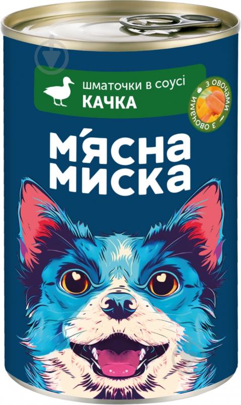 Корм влажный для собак М'ясна миска Кусочки в соусе с уткой и овощами 415 г - фото 1 Корм влажный для собак М'ясна миска Кусочки в соусе с уткой и овощами 415 г - фото 1
