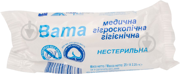 Вата нестерильна медична гігієнічна ролик 25 г 1 шт. - фото 1