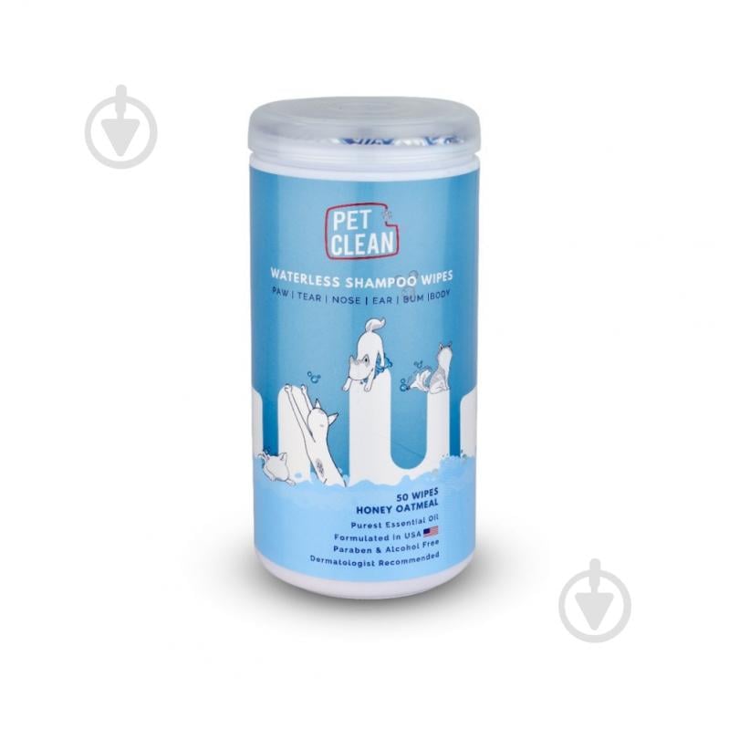 Влажные салфетки PET WATERLESS SHAMPOO WIPES для домашних животных с медово-овсяным ароматом 50 шт. - фото 1