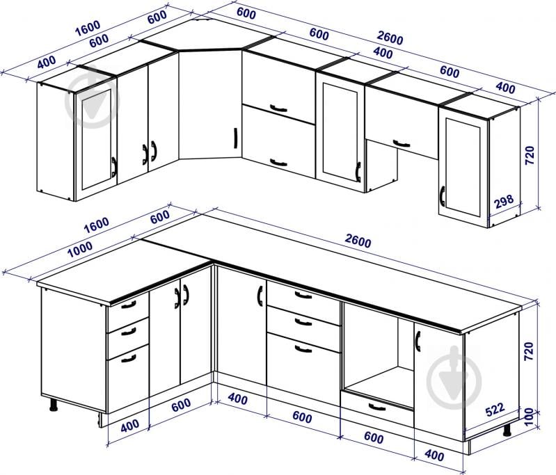 Кухня модульная Дуб Цинамон МДФ 2,6 мx1,6 м - фото 2