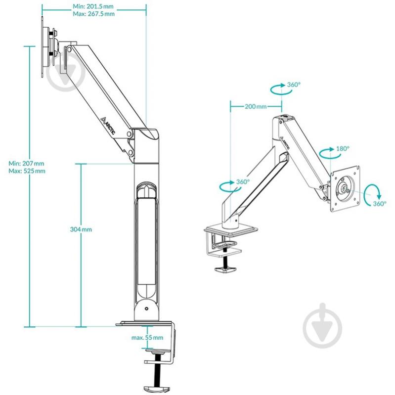 Крепление для монитора Arctic X1-3D Black поворотно-наклонные 6"-40" черный - фото 7