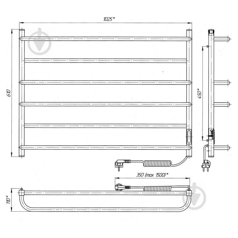 Полотенцесушитель электрический Laris Практик ЧК6 1000х600 Э П R 77700083 - фото 6