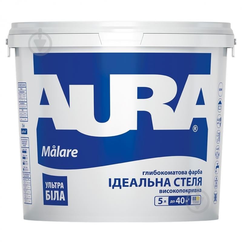 Краска акриловая водоэмульсионная Aura® Malare глубокий мат белый 5 л - фото 1