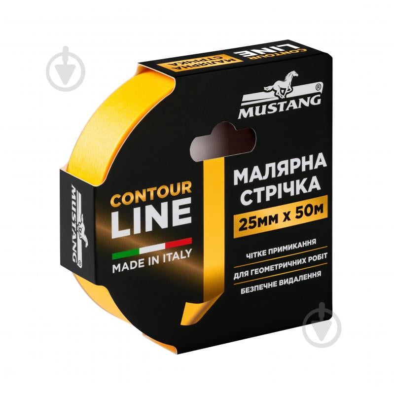 Лента малярная Mustang CONTOUR LINE рисовая желтая 25 мм x 50 м - фото 1