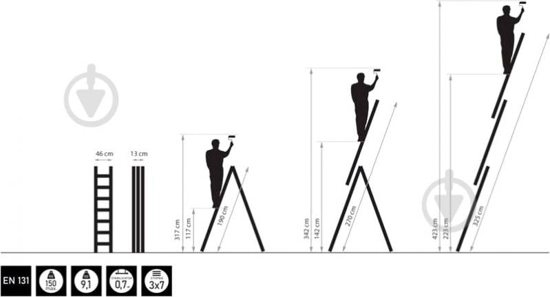 Лестница 3-секционная универсальная Drabest BASIC 3х7 ступенек 150 кг (DWB3/7-150) - фото 10