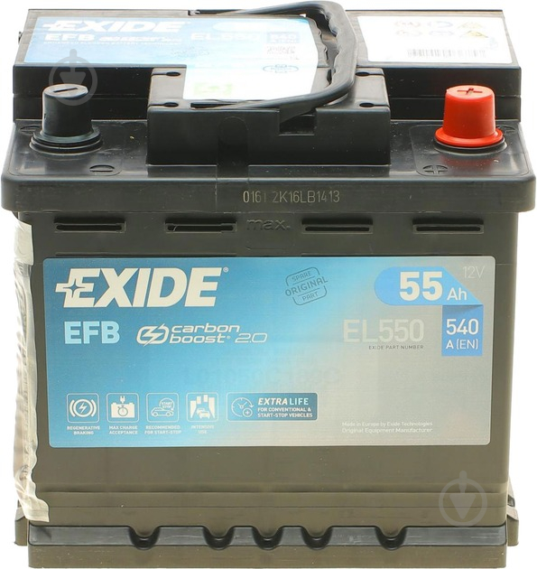 Аккумулятор автомобильный EXIDE 6CT-55A (0) STAR-STOP EFB EL550 55Ah 540A 12V «+» справа (EL550) - фото 1