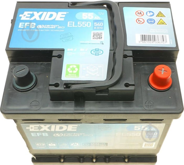 Аккумулятор автомобильный EXIDE 6CT-55A (0) STAR-STOP EFB EL550 55Ah 540A 12V «+» справа (EL550) - фото 6