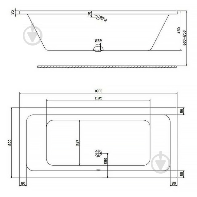 Ванна кварилова Kolo Modo XWP1160000 160х70 см з ніжками - фото 2