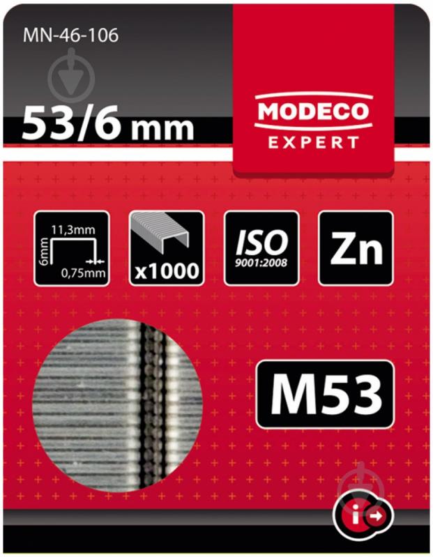 Скобы для ручного степлера MODECO 6 мм тип 53 (А) 1000 шт. MN-46-106 - фото 1