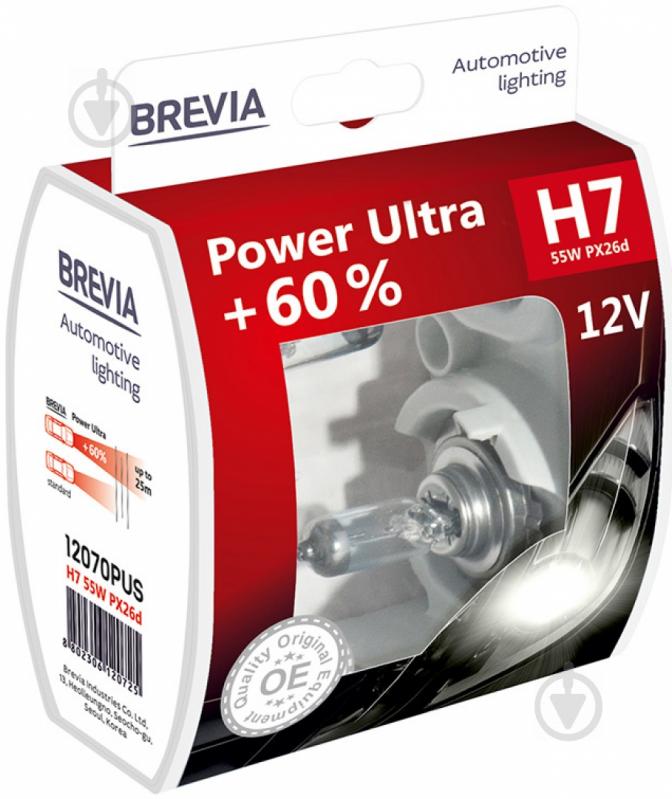 Автолампа галогенна Brevia Power Ultra+60% H7 55 Вт 2 шт.(12070PUS) - фото 2