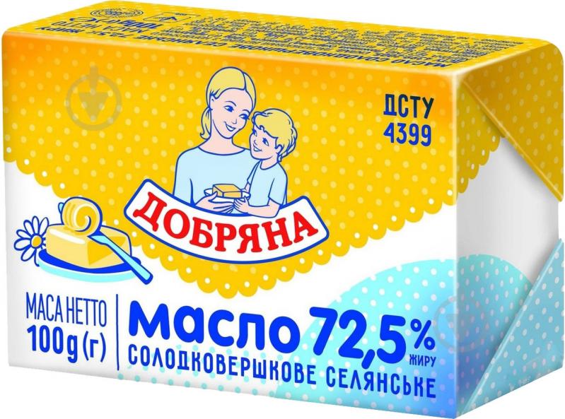 Масло ТМ Добряна 72.5% сладкосливочное Крестьянское 100 г - фото 1