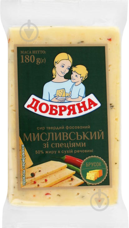 Сир ТМ Добряна Мисливський зі спеціями 50% 150 г - фото 1