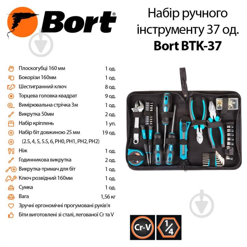 Набор ручного инструмента Bort 37 шт. BTK-37 - фото 4