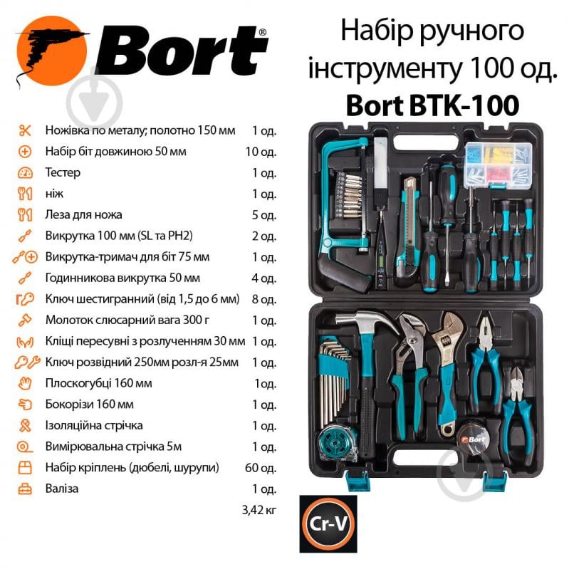 Набор ручного инструмента Bort 100 шт. BTK-100 - фото 3