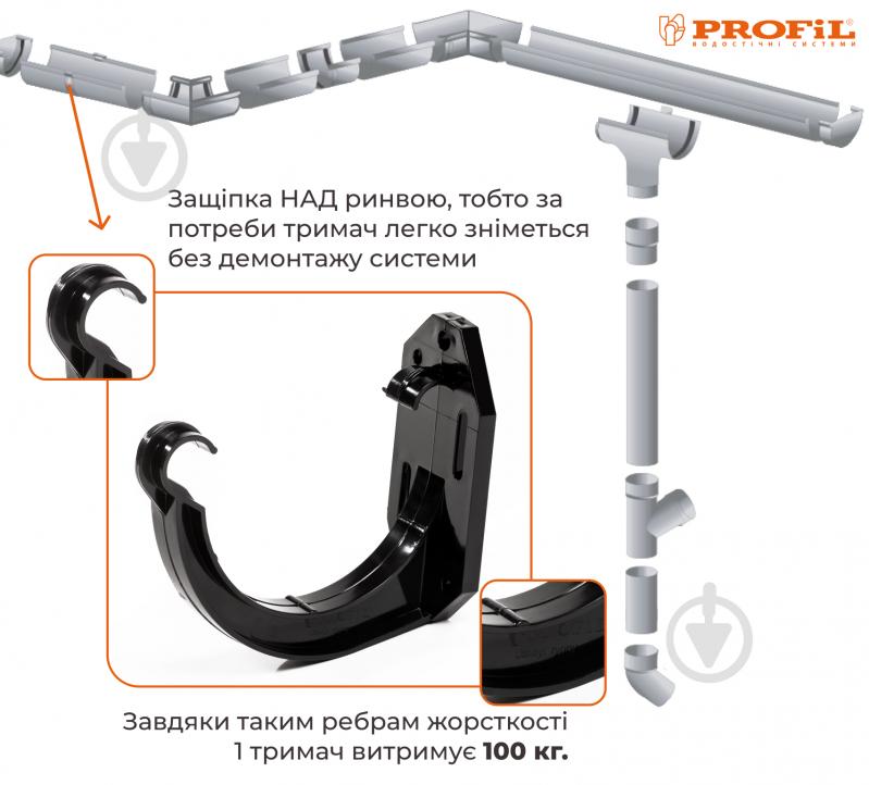 Кронштейн желоба PROFiL 130 мм черный - фото 2