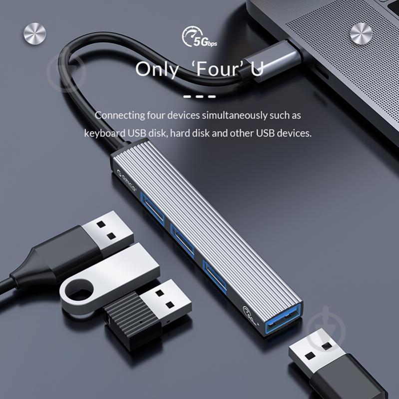 USB-хаб Orico USB-A - USB3.0, 2xUSB2.0, TF (AH-A12F-GY-BP) - фото 5