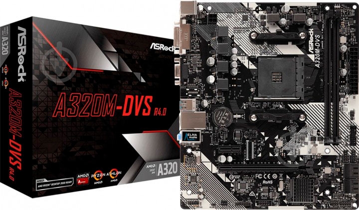 Материнская плата ASRock A320M-DVS R4.0 (Socket AM4, AMD A320, mirco ATX) - фото 2 Материнская плата ASRock A320M-DVS R4.0 (Socket AM4, AMD A320, mirco ATX) - фото 2