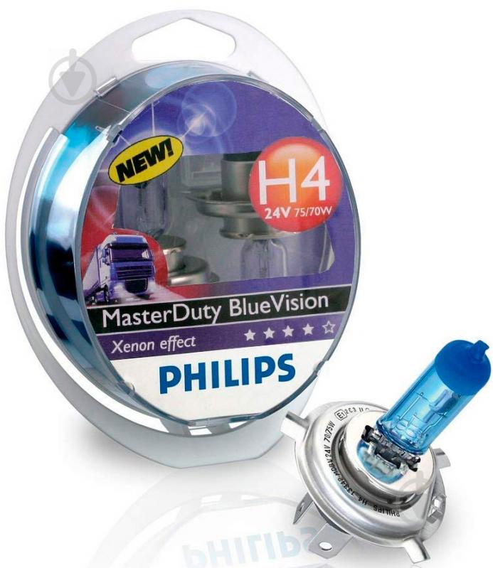 Автолампа галогенная Philips MasterDuty BlueVision H4 75/70 Вт 2 шт.(13342MDBVS2) - фото 2