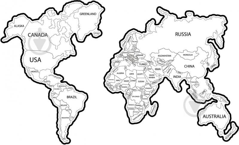 Карта мира черно белая со странами без названий