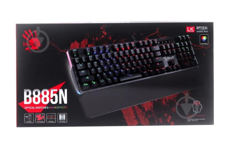 Клавіатура A4Tech (B885N Bloody (Black)) механічна, USB, неонова підсвітка, Full Light Strike Red black - фото 5