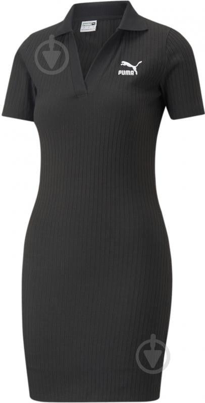 Платье Puma CLASSICS RIBBED V-COLLAR DRESS 53805601 р.S черный - фото 1