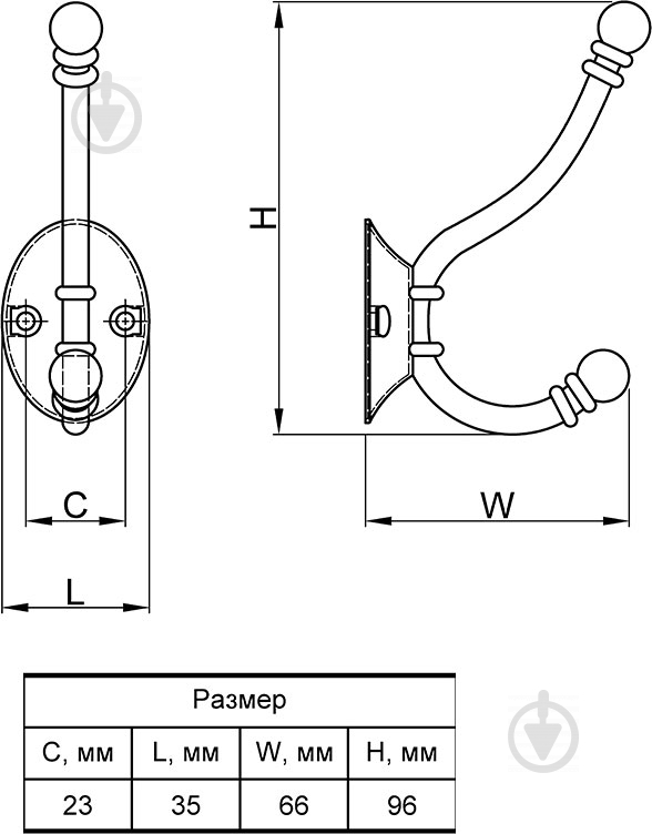 Гачок меблевий Smart WP 6905 бронза 98436 - фото 4